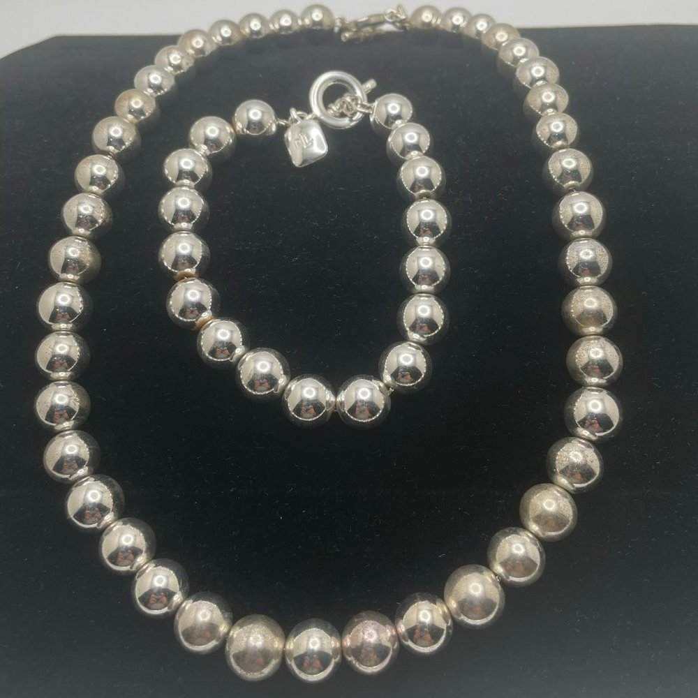 Ralph Lauren Chunky Silver beaded chocker necklace and bracelet set